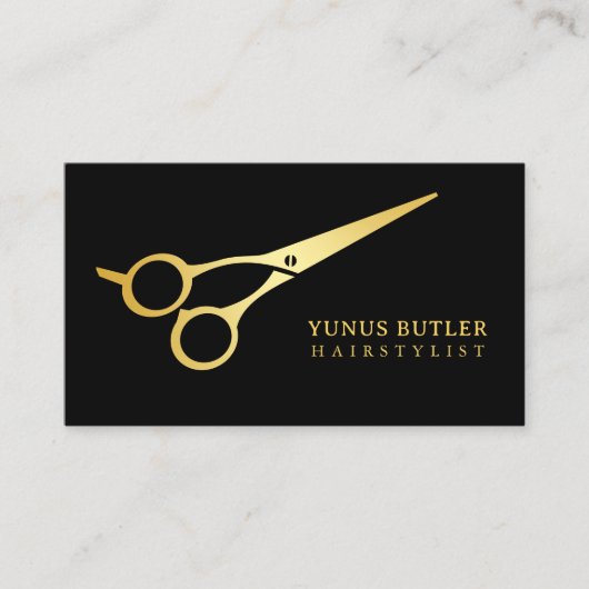 ヘアスタイリストシザーブラックと金ゴールド名刺 名刺 (正面)