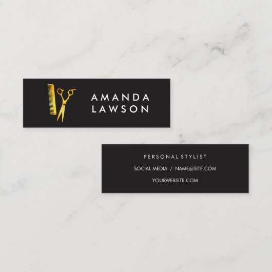 ヘアスタイリストシックシアーズ&コームゴールデン スキニー名刺 (正面/裏面)