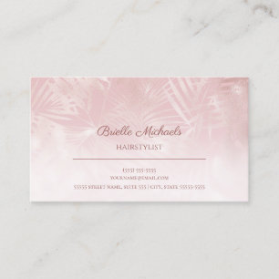 ヘアスタイリストソフトシックなピンクのシルバーフローラパターン 名刺