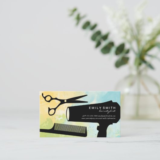 ヘアスタイリストツール | 水色芸術的 予約カード (スタンド正面)