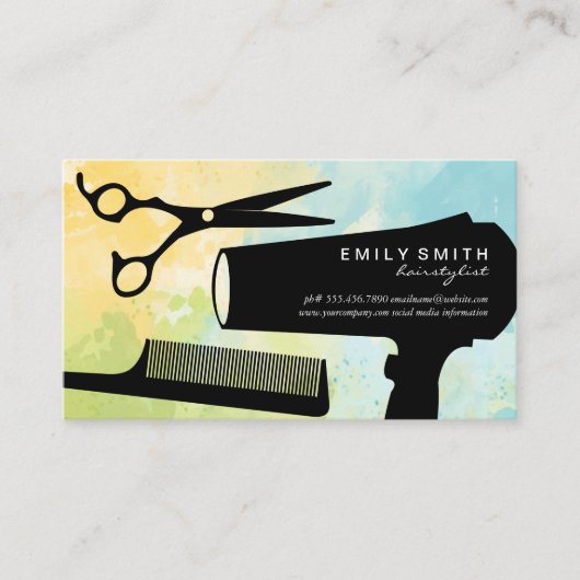 ヘアスタイリストツール | 水色芸術的 予約カード (正面)
