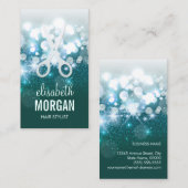 ヘアスタイリストティール(緑がかった色)ターコイズグラマーグリッタースパークル 名刺 (正面/裏面)