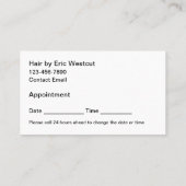 ヘアスタイリストトレンディーアポイントメント名刺 予約カード (裏面)
