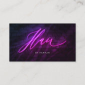 ヘアスタイリストネオンパープル手書きスクリプト 名刺 (正面)
