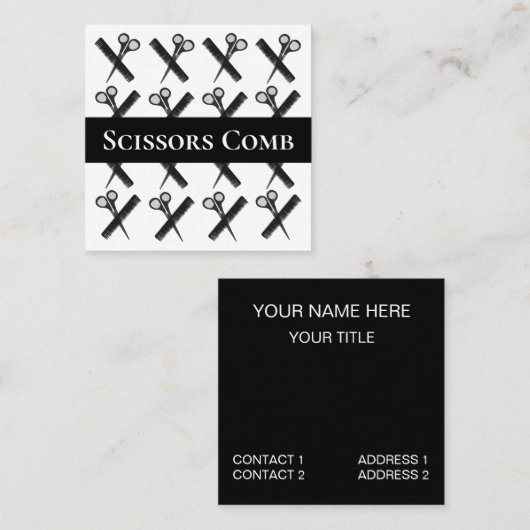 ヘアスタイリストハサミ櫛ヘアスタイリストサロン スクエア名刺 (正面/裏面)