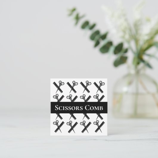 ヘアスタイリストハサミ櫛ヘアスタイリストサロン スクエア名刺 (スタンド正面)