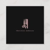 ヘアスタイリストバラ金ゴールドの黒いロゴ スクエア名刺 (正面)