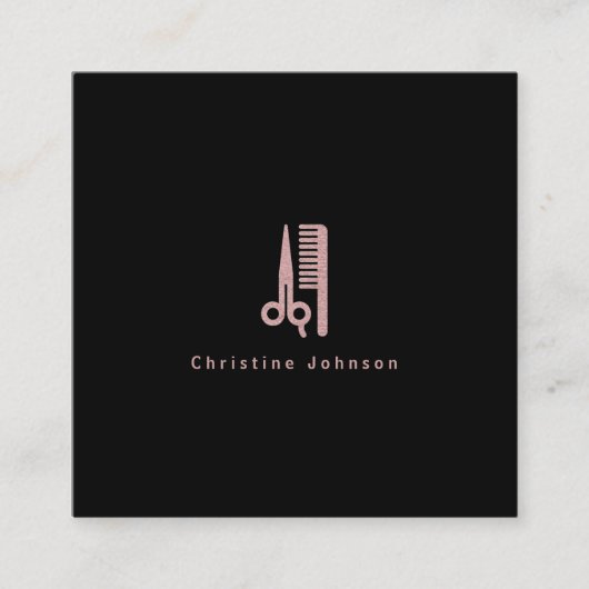 ヘアスタイリストバラ金ゴールドの黒いロゴ スクエア名刺 (正面)