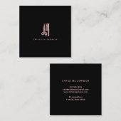 ヘアスタイリストバラ金ゴールドの黒いロゴ スクエア名刺 (正面/裏面)