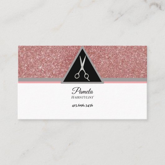 ヘアスタイリストバラ金ゴールドグリッター&大理石はさみ 名刺 (正面)