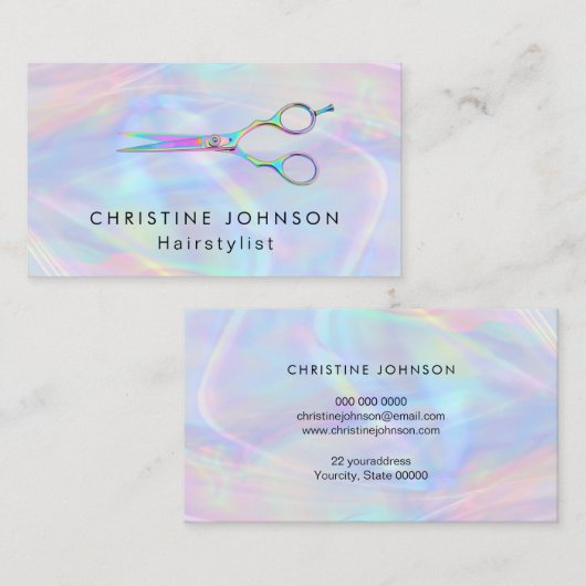 ヘアスタイリストフェイクホログラフィック効果 名刺 (正面/裏面)