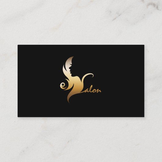 ヘアスタイリストブラック&金ゴールドレディーヘアシルエット 名刺 (裏面)
