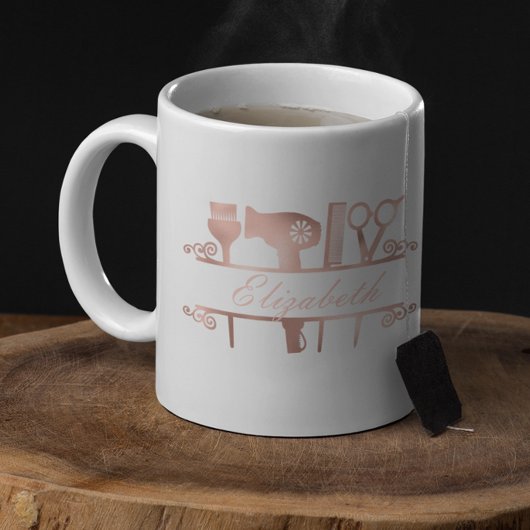 ヘアスタイリストヘアサロンモノグラムバラ金ゴールド コーヒーマグカップ