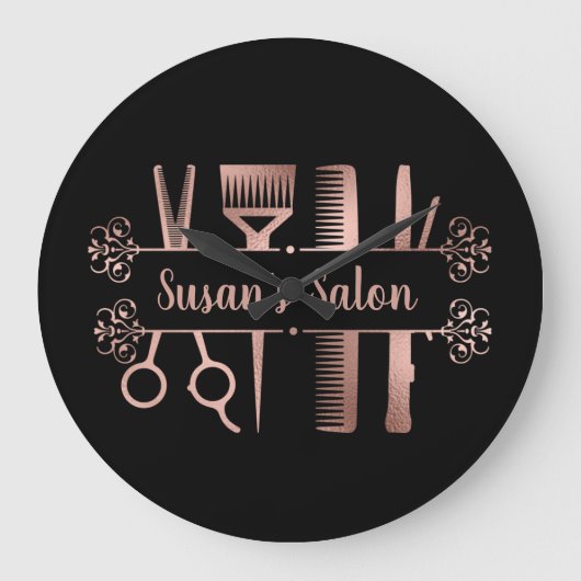 ヘアスタイリストヘアドレッサーサロン パーソナライズされた ラージ壁時計 (正面)