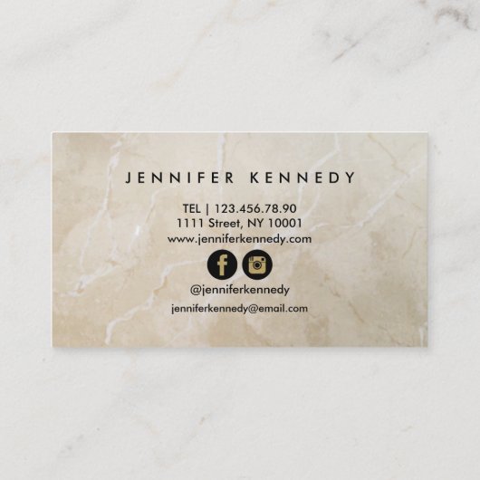 ヘアスタイリストベージュマーブル美しいサロンモノグラム 名刺 (裏面)