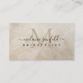 ヘアスタイリストベージュマーブル美しいサロンモノグラム 名刺 (正面)