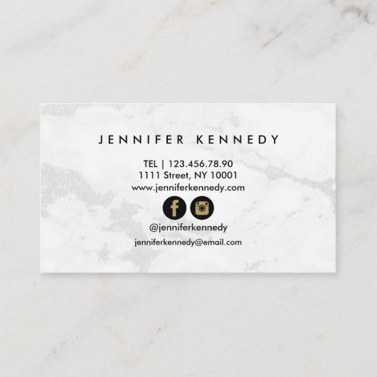 ヘアスタイリストホワイトマーブル美しいサロンモノグラム 名刺 (裏面)