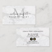 ヘアスタイリストホワイトマーブル美しいサロンモノグラム 名刺 (正面/裏面)