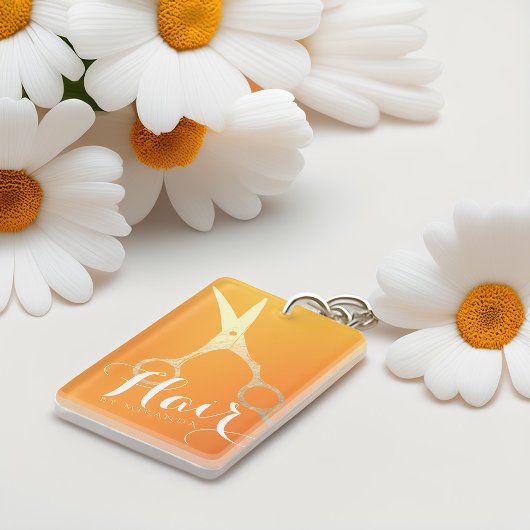 ヘアスタイリストメイクアップサロンシックなオレンジ金ゴールドはさみ キーホルダー