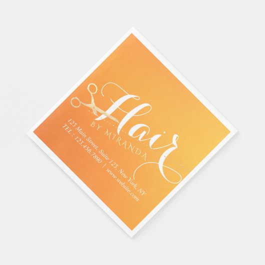 ヘアスタイリストメイクアップサロンシックなオレンジ金ゴールドはさみ スタンダードランチョンナプキン (角)