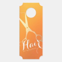 ヘアスタイリストメイクアップサロンシックなオレンジ金ゴールドはさみ ドアノブサイン