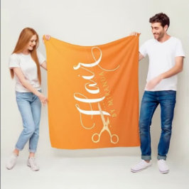 ヘアスタイリストメイクアップサロンシックなオレンジ金ゴールドはさみ フリースブランケット