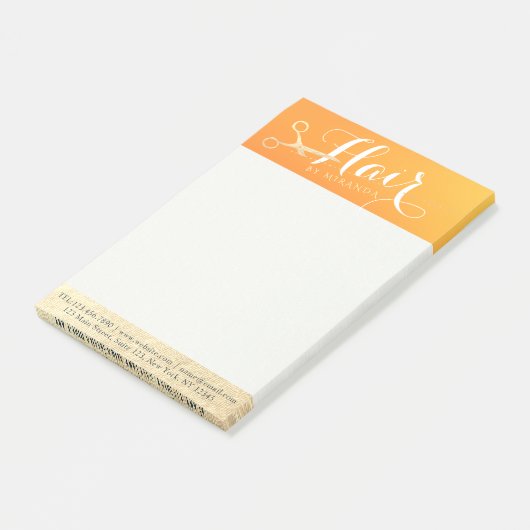 ヘアスタイリストメイクアップサロンシックなオレンジ金ゴールドはさみ ポストイット (アングル)