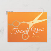 ヘアスタイリストメイクアップサロンシックなオレンジ金ゴールドはさみ ポストカード (正面/裏面)