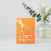 ヘアスタイリストメイクアップサロンシックなオレンジ金ゴールドはさみ 割引カード (スタンド正面)