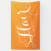 ヘアスタイリストメイクアップサロンシックなオレンジ金ゴールドはさみ 横断幕 (縦)