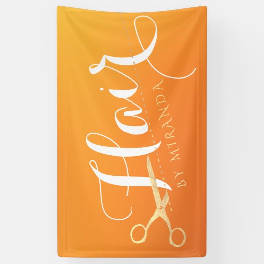 ヘアスタイリストメイクアップサロンシックなオレンジ金ゴールドはさみ 横断幕 (縦)