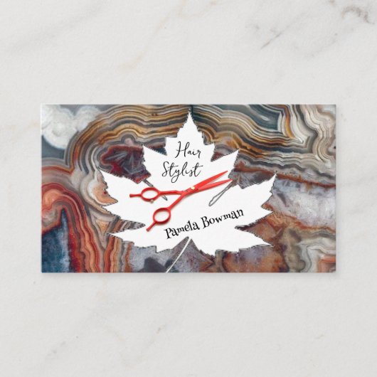 ヘアスタイリストレース瑪瑙ストーンレッドハサミ 名刺 (正面)