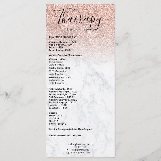 ヘアスタイリスト価格表バラ金ゴールドグリッター大理石 メニュー (裏面)