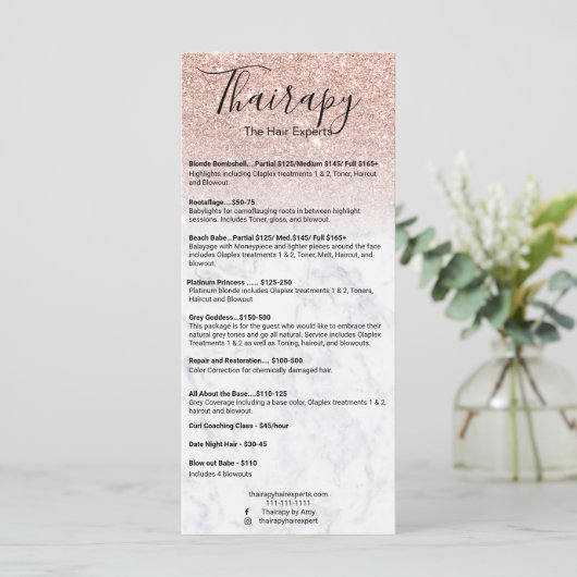 ヘアスタイリスト価格表バラ金ゴールドグリッター大理石 メニュー (スタンド正面)