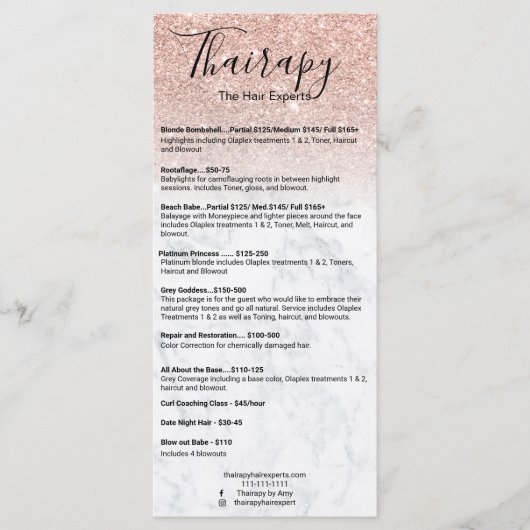 ヘアスタイリスト価格表バラ金ゴールドグリッター大理石 メニュー (正面)