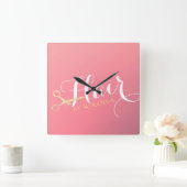 ヘアスタイリスト化粧サロンモダンピンク金ゴールドばさみ スクエア壁時計 (ホーム)