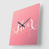 ヘアスタイリスト化粧サロンモダンピンク金ゴールドばさみ スクエア壁時計 (傾斜)