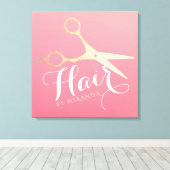 ヘアスタイリスト化粧サロンモダンピンク金ゴールド鋏 キャンバスプリント (インサイチュ (ウッドフロア))