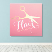 ヘアスタイリスト化粧サロンモダンピンク金ゴールド鋏 キャンバスプリント (インサイチュ (ウッドフロア))