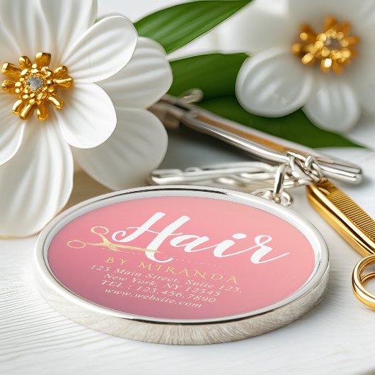 ヘアスタイリスト化粧サロンモダンピンク金ゴールド鋏 キーホルダー