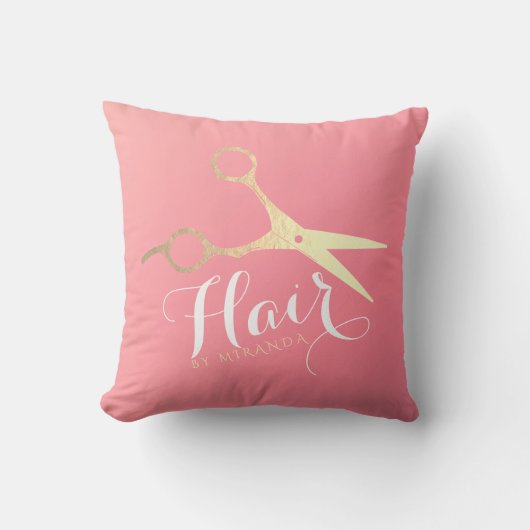 ヘアスタイリスト化粧サロンモダンピンク金ゴールド鋏 クッション (正面)