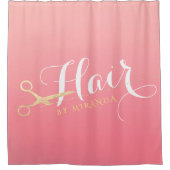 ヘアスタイリスト化粧サロンモダンピンク金ゴールド鋏 シャワーカーテン (正面)