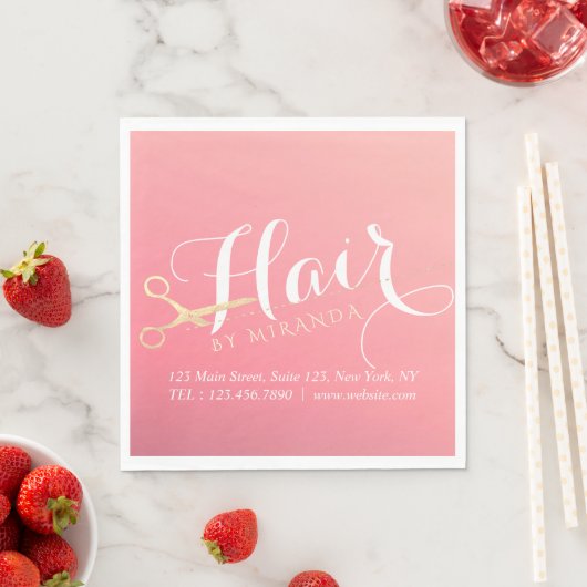 ヘアスタイリスト化粧サロンモダンピンク金ゴールド鋏 スタンダードランチョンナプキン (インサイチュ)