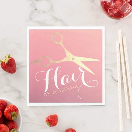 ヘアスタイリスト化粧サロンモダンピンク金ゴールド鋏 スタンダードランチョンナプキン (インサイチュ)