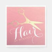 ヘアスタイリスト化粧サロンモダンピンク金ゴールド鋏 スタンダードランチョンナプキン (正面)