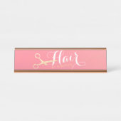 ヘアスタイリスト化粧サロンモダンピンク金ゴールド鋏 デスクネームプレート (正面)