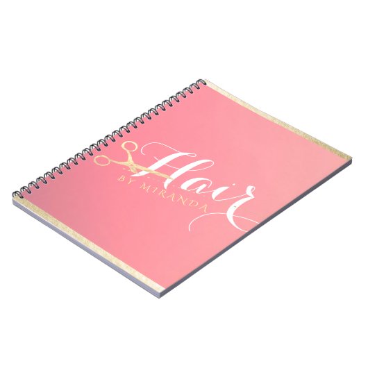 ヘアスタイリスト化粧サロンモダンピンク金ゴールド鋏 ノートブック (左側)