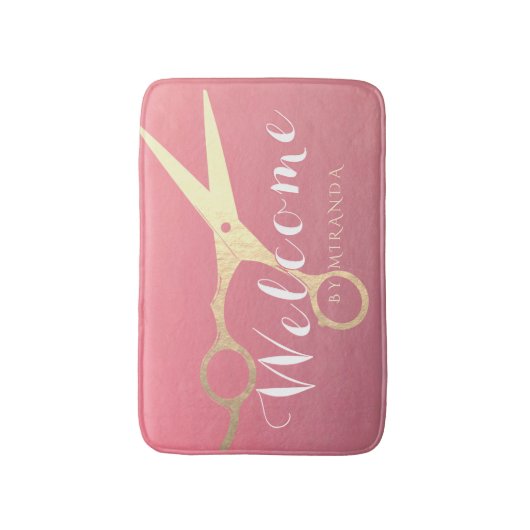 ヘアスタイリスト化粧サロンモダンピンク金ゴールド鋏 バスマット (正面縦)