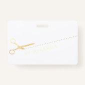 ヘアスタイリスト化粧サロンモダンピンク金ゴールド鋏 バッジ (裏面)