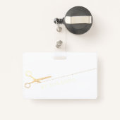 ヘアスタイリスト化粧サロンモダンピンク金ゴールド鋏 バッジ (裏面リトラクタブル付き)